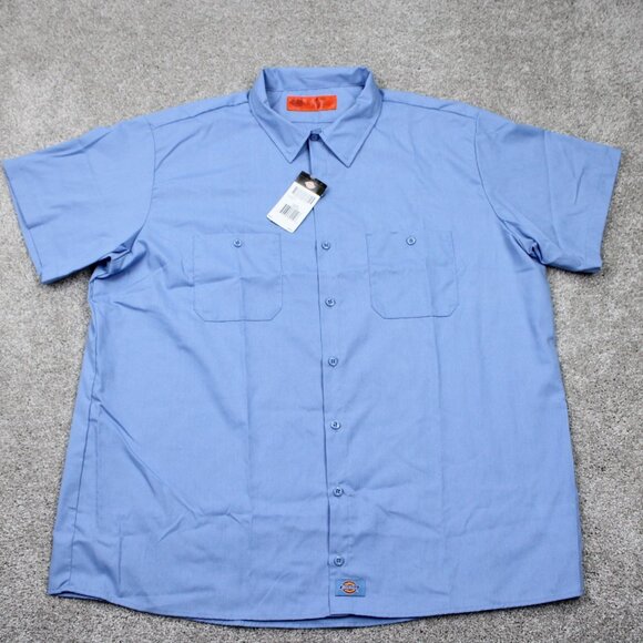 Dickies 2-Pocket Work Shirt NWT Men 3XL XXXL Blue Polyester/Cotton S/S Button Up - Picture 1 of 14